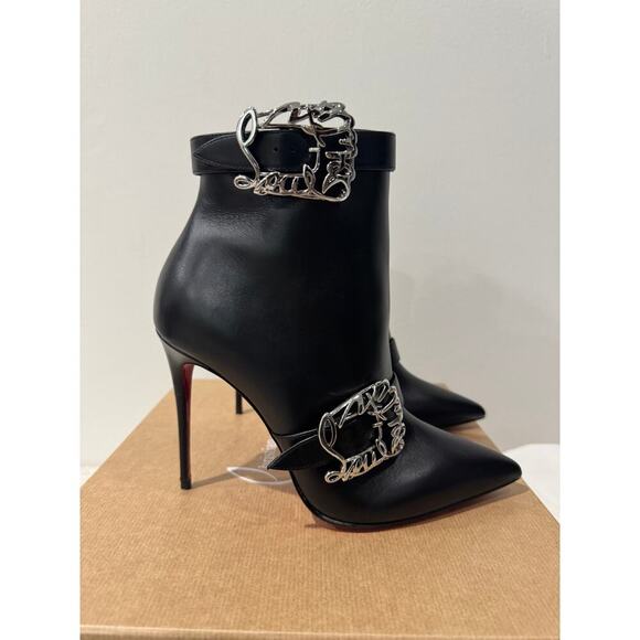 Christian Louboutin Giddylina 100mm Black Leather Buckle Ankle Boots Size 37.5 - Picture 9 of 10